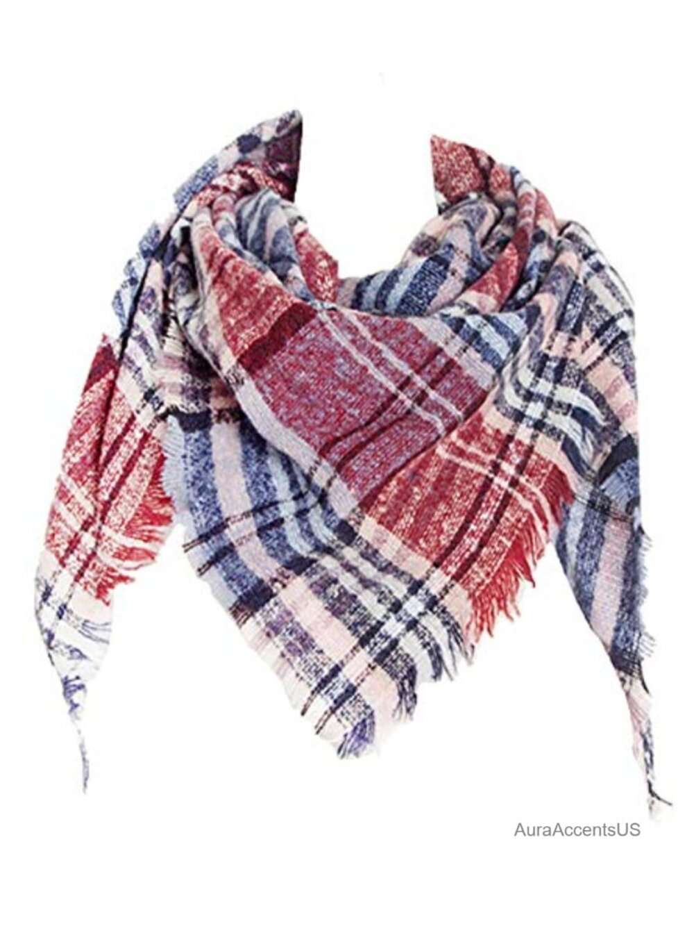 Womens Triangle Scarf Shawl Winter Plaid Double-Sided Polyester Blend